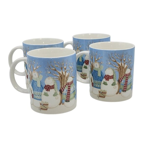 Debbie Mumm Winter Wonders Snowman‎ Family Ceramic Coffee Mug Set of 4pc 14oz - Picture 6 of 11
